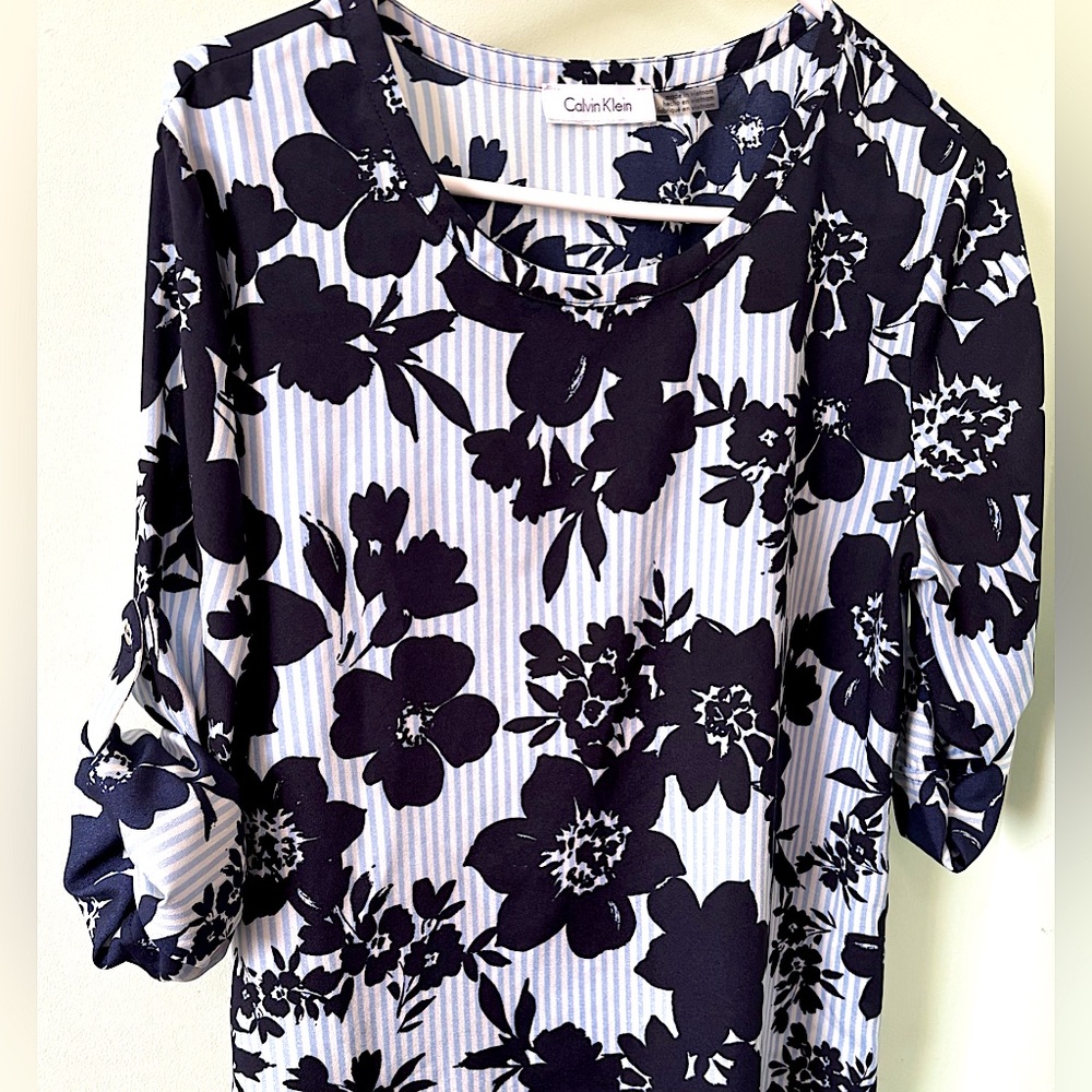 Calvin Klein • Floral and Striped Asymmetrical Blouse - Picture 8 of 8